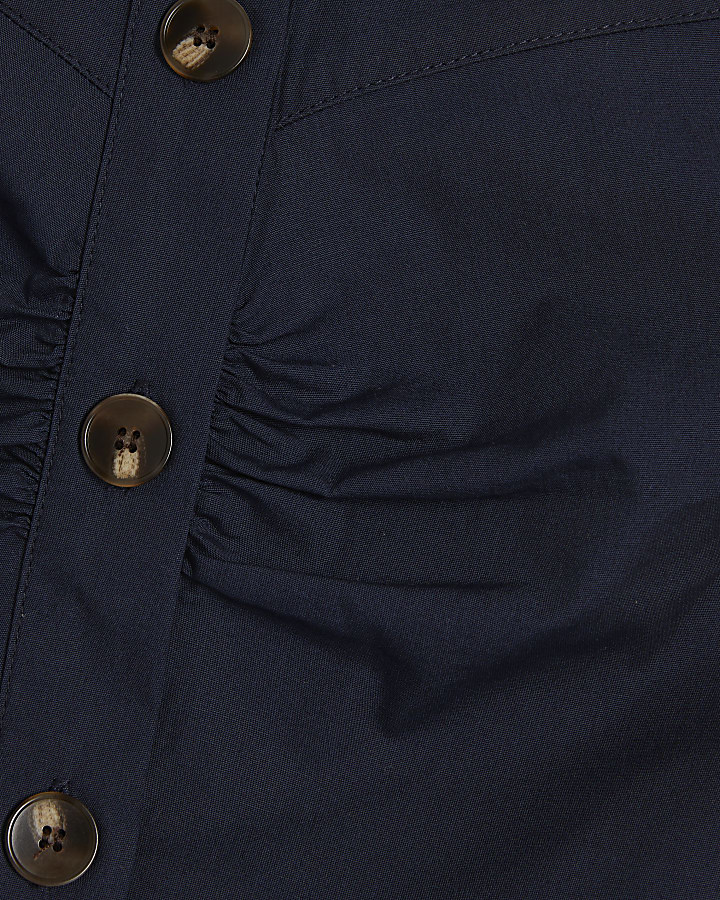 Navy Poplin Ruched Waistcoat