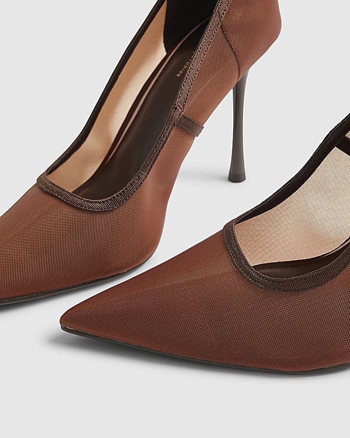 Brown Mesh Court Heels