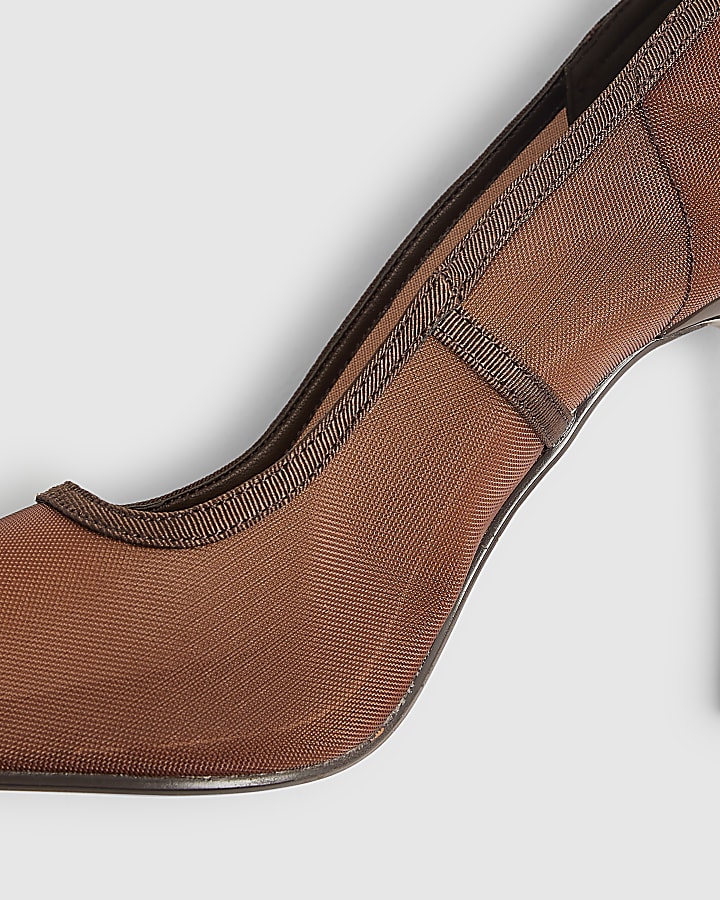 Brown Mesh Court Heels