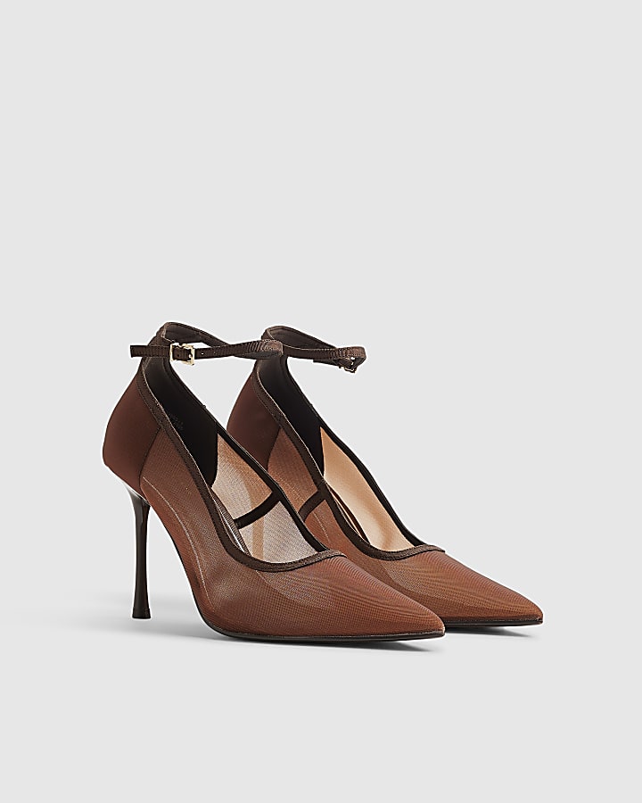 Brown Mesh Court Heels