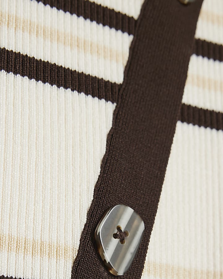 Cream Knit Asymmetric Stripe Button Vest