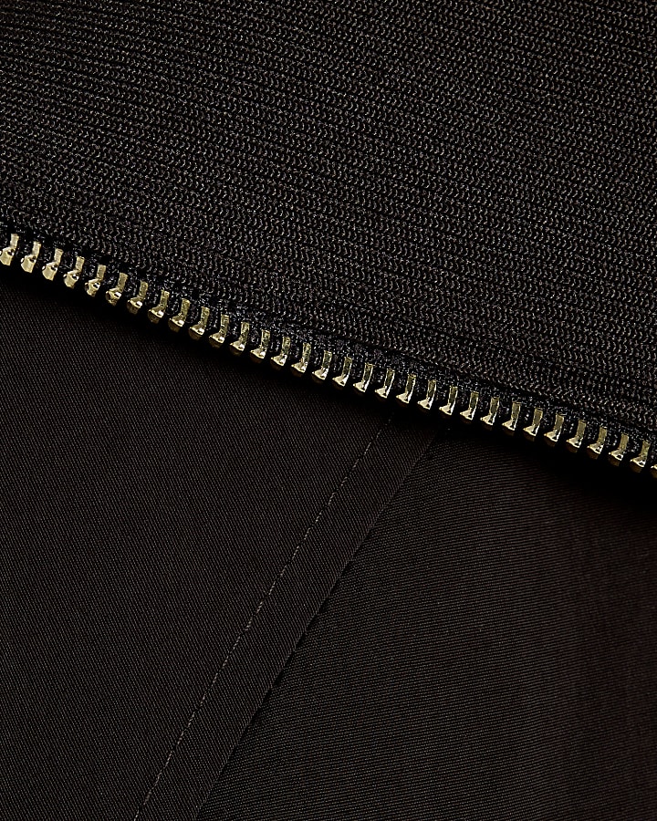 Brown Rib Detail Bubble Hem Bomber Jacket