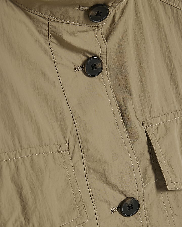 Beige Drop Shoulder Bubble Funnel Neck Jacket