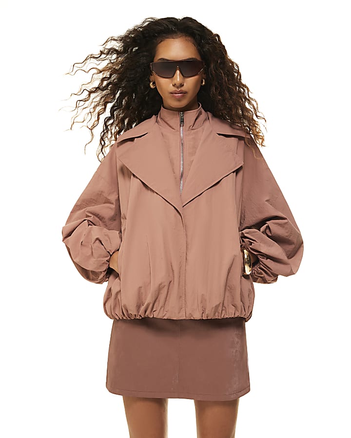 Pink Double Layer Tech Bubble Hem Jacket