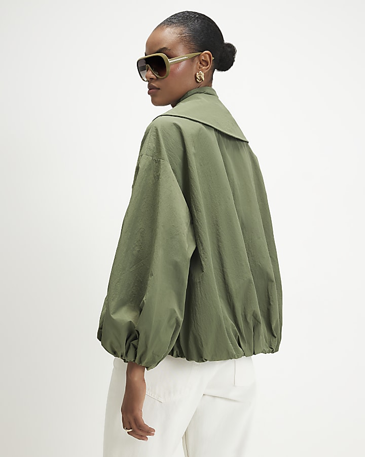 Khaki Double Layer Bubble Hem Jacket