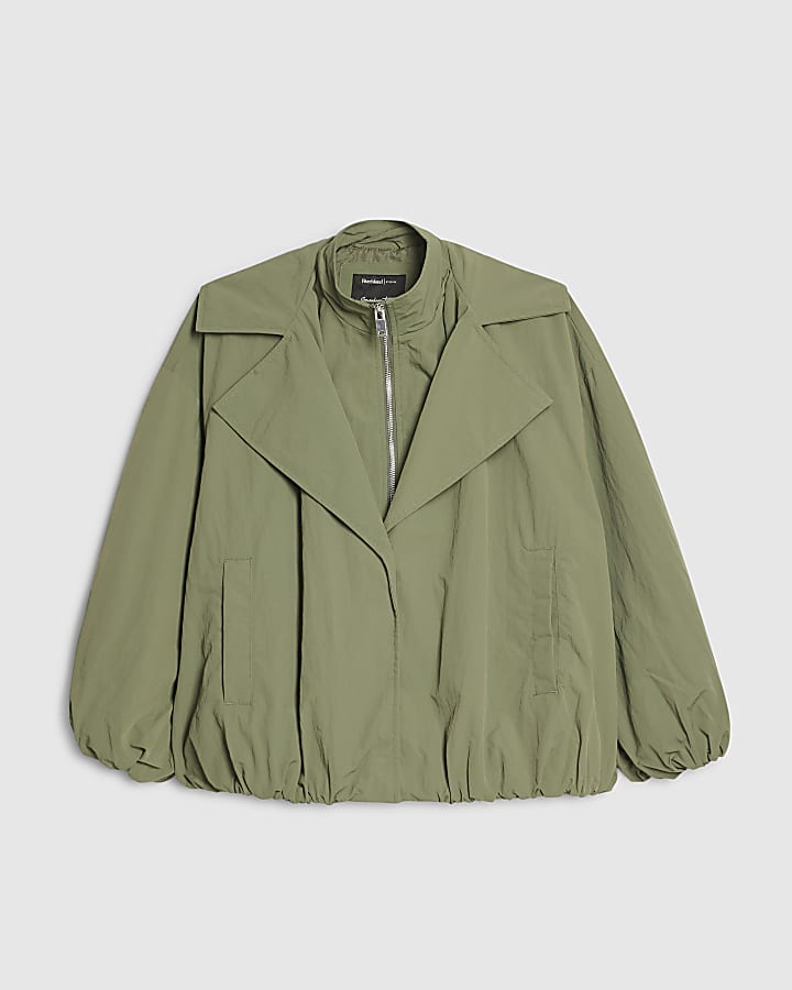 Khaki Double Layer Bubble Hem Jacket
