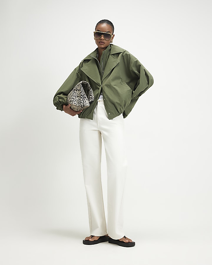 Khaki Double Layer Bubble Hem Jacket