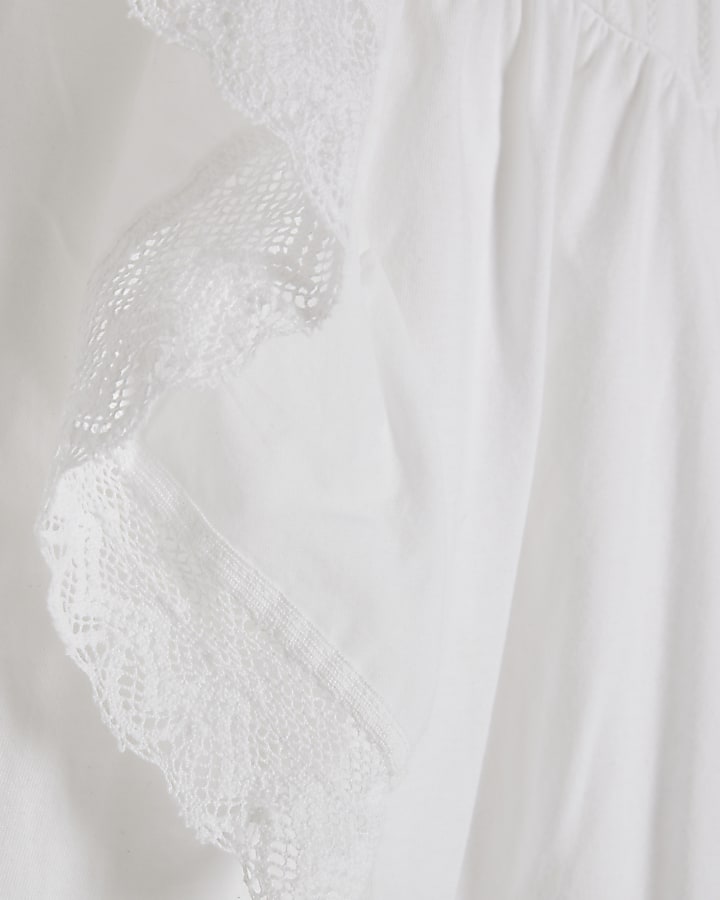 White Cotton Frill Smock Jersey Blouse