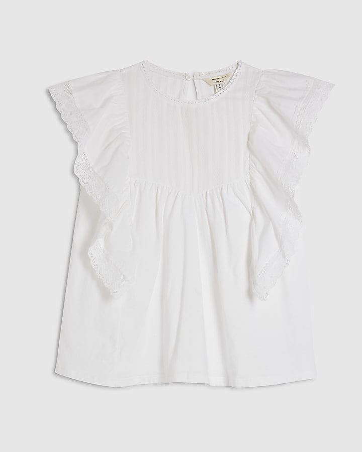 White Cotton Frill Smock Jersey Blouse