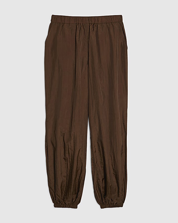 Brown Elasticated Balloon Leg Trousers