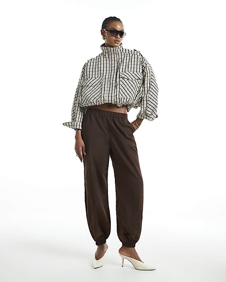 Brown Elasticated Balloon Leg Trousers