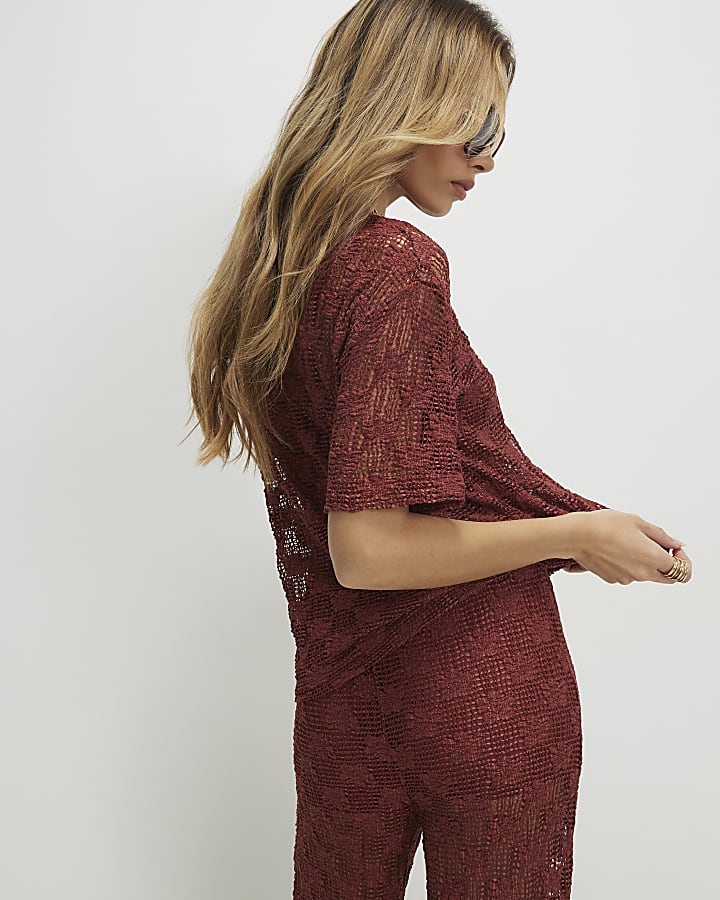 Brown Crochet Lace Top