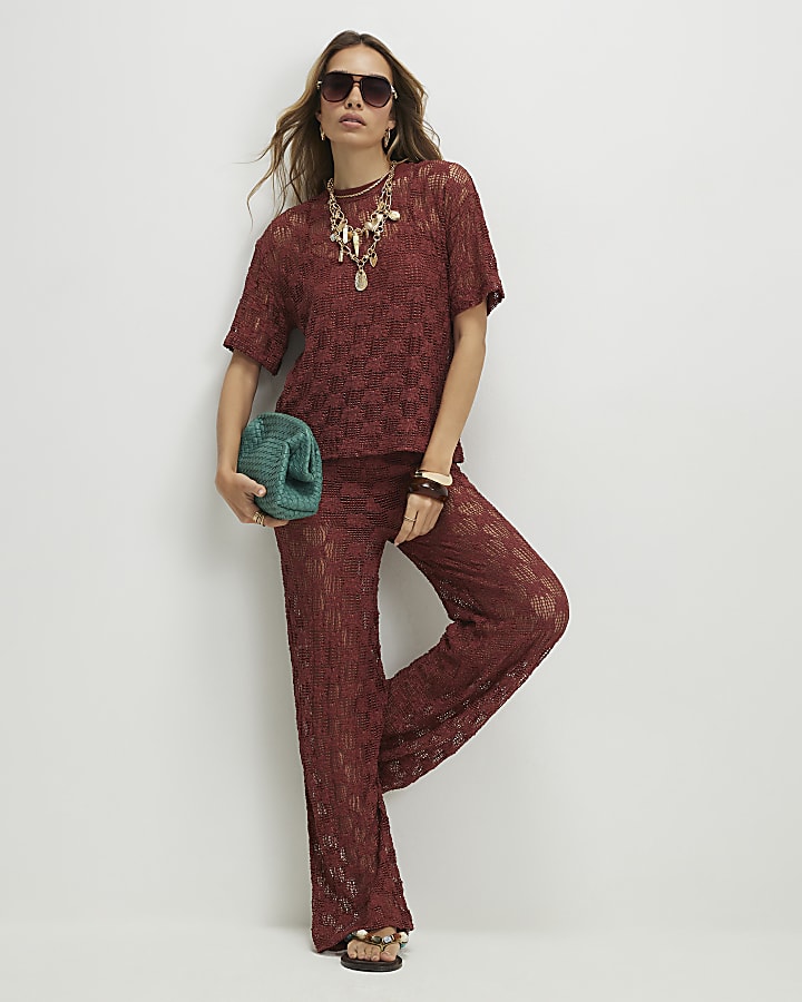 Brown Crochet Lace Top