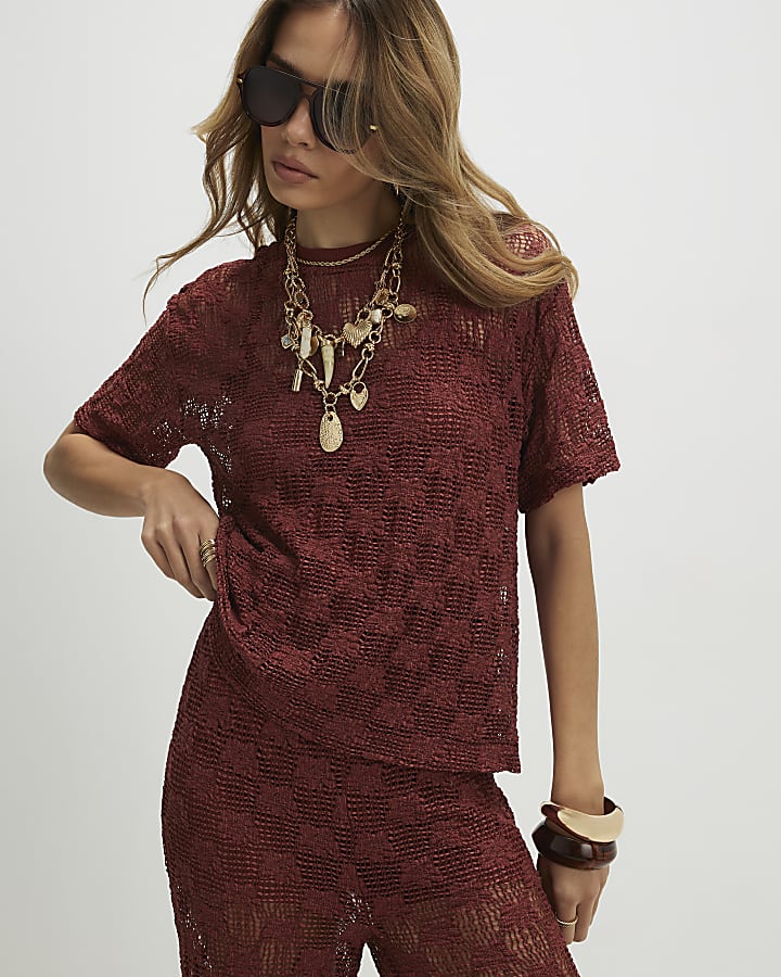 Brown Crochet Lace Top