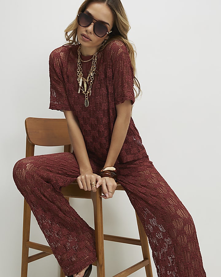 Brown Crochet Lace Top