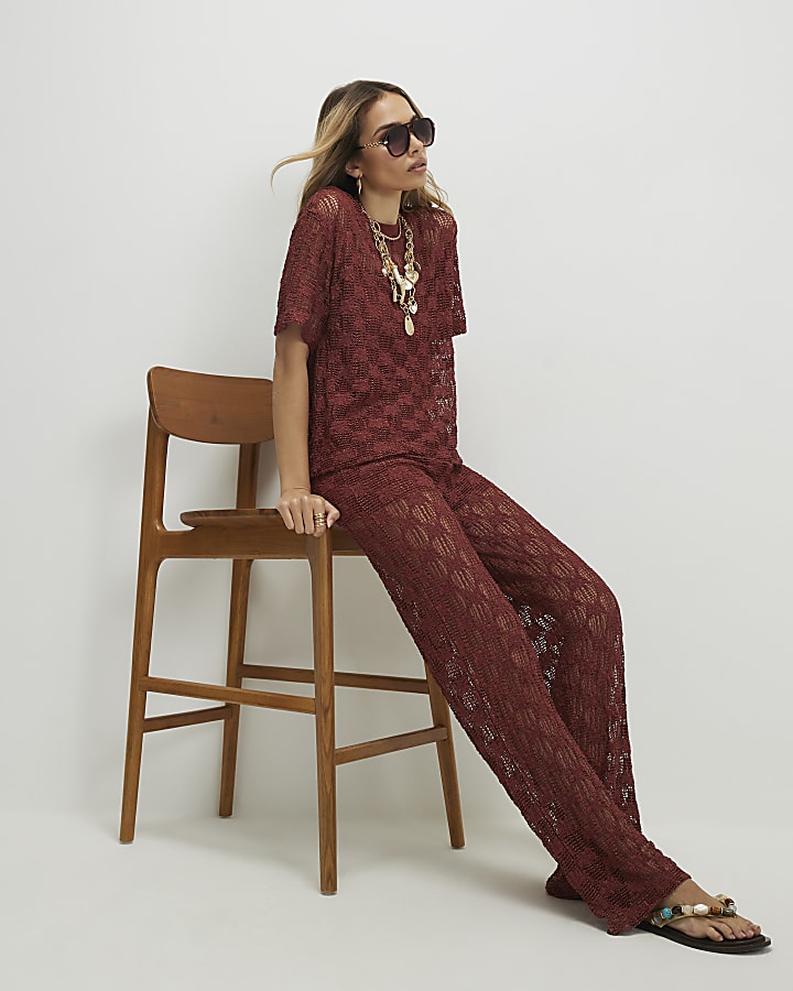Orange Crochet Lace Trousers