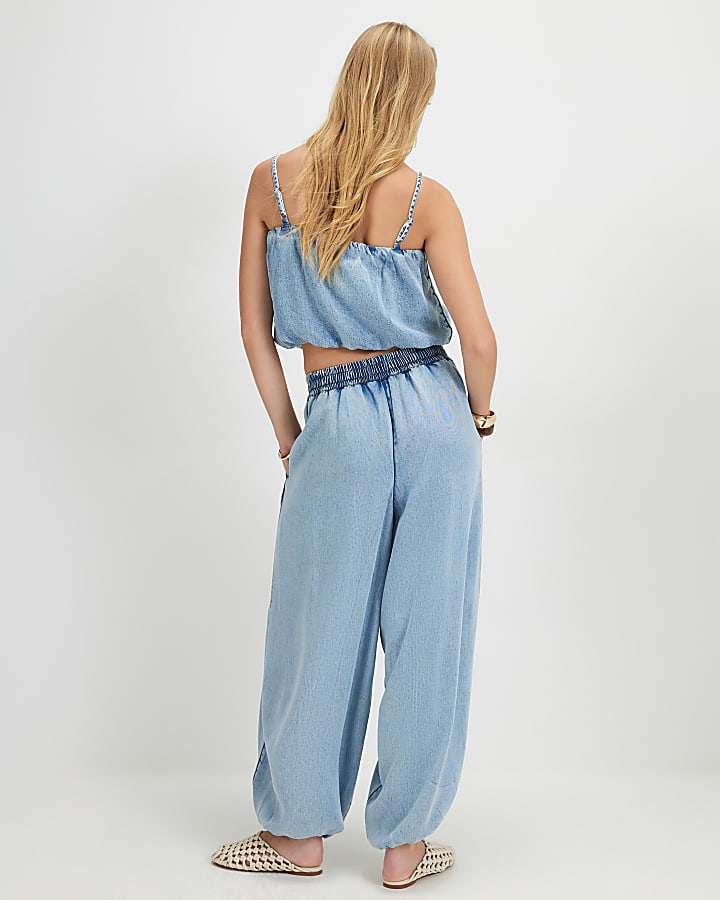Blue Denim Balloon Leg Trousers