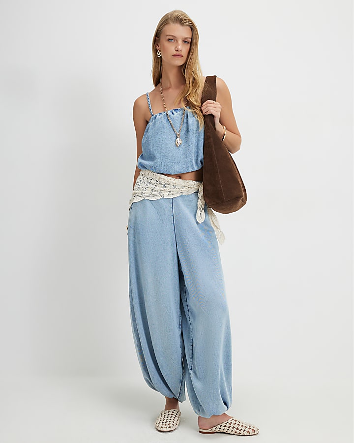 Blue Denim Balloon Leg Trousers