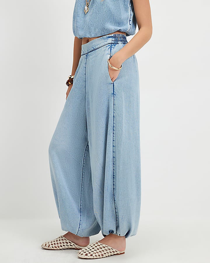 Blue Denim Balloon Leg Trousers
