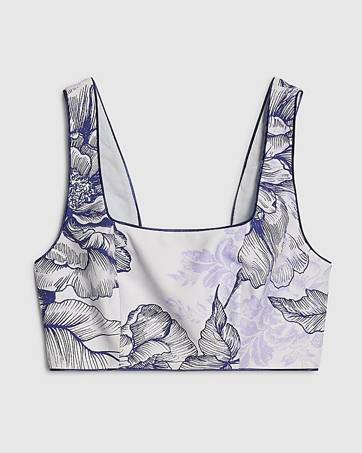 Blue Floral Print Bralet