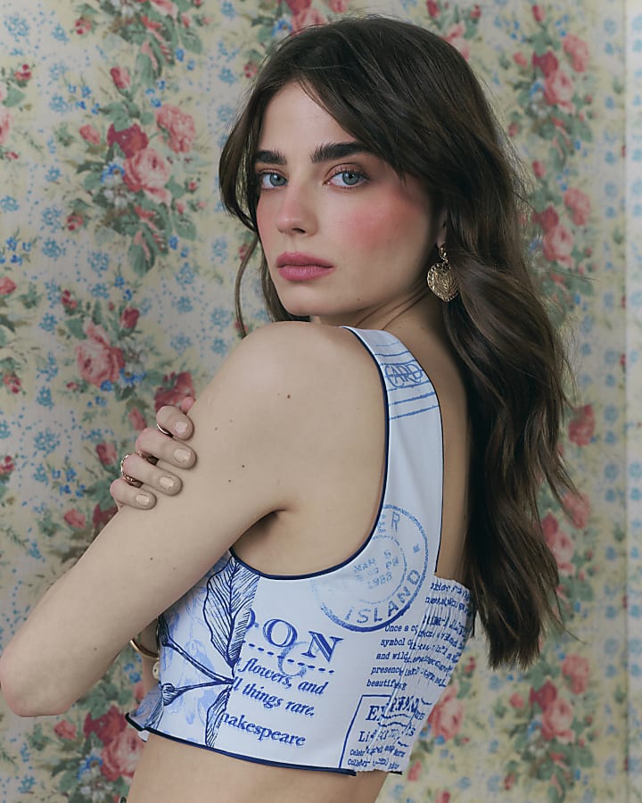 Blue Floral Print Bralet