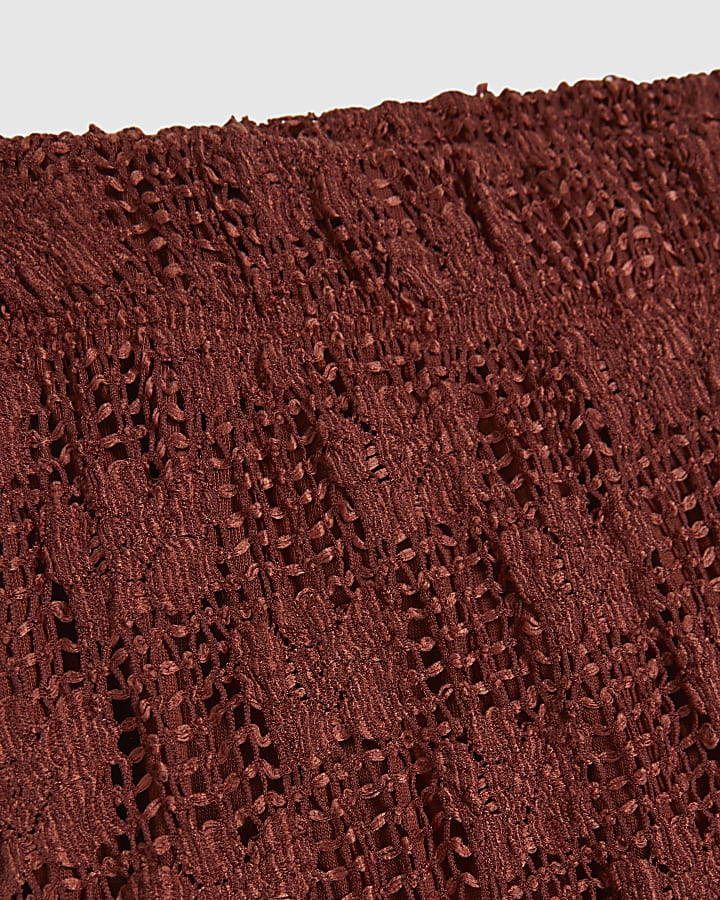 Petite Brown Crochet Lace Trousers