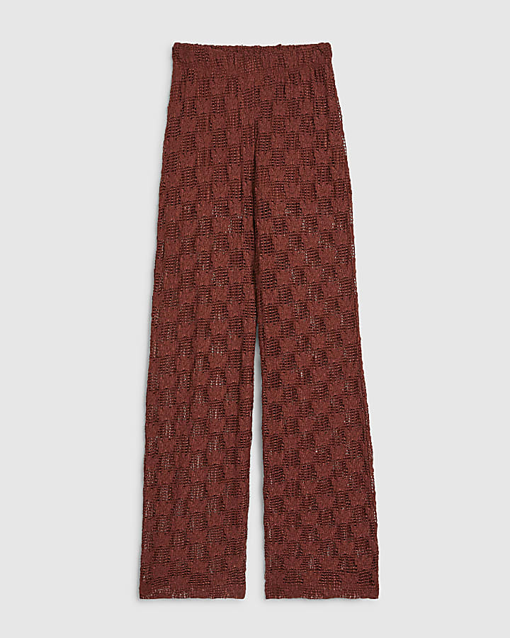 Petite Brown Crochet Lace Trousers