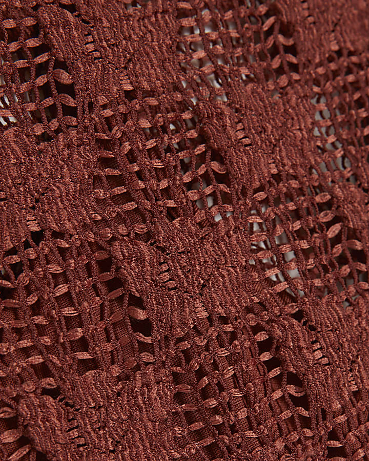 Petite Brown Crochet Lace Top