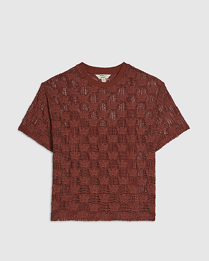 Petite Brown Crochet Lace Top