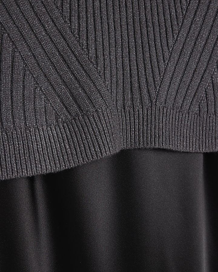 Black Hybrid Satin Maxi Jumper Dress