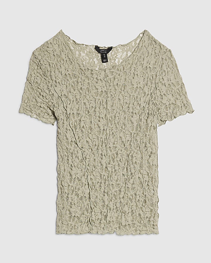 Green Short Sleeve Lace Top