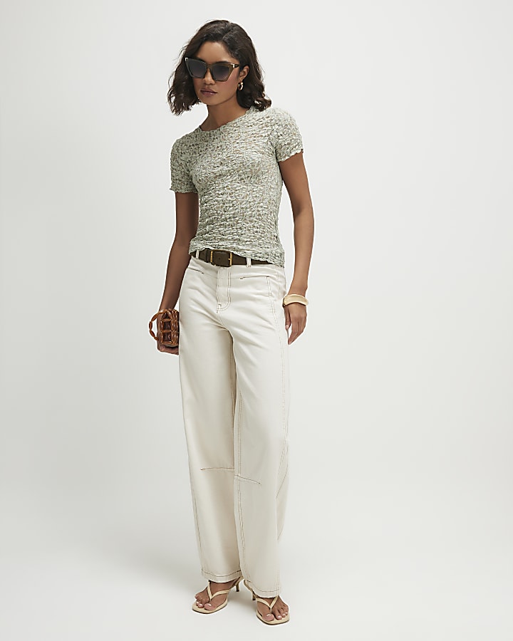 Green Short Sleeve Lace Top