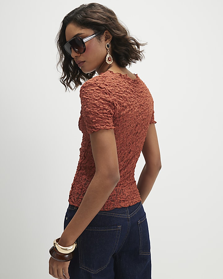 Orange Short Sleeve Lace Top