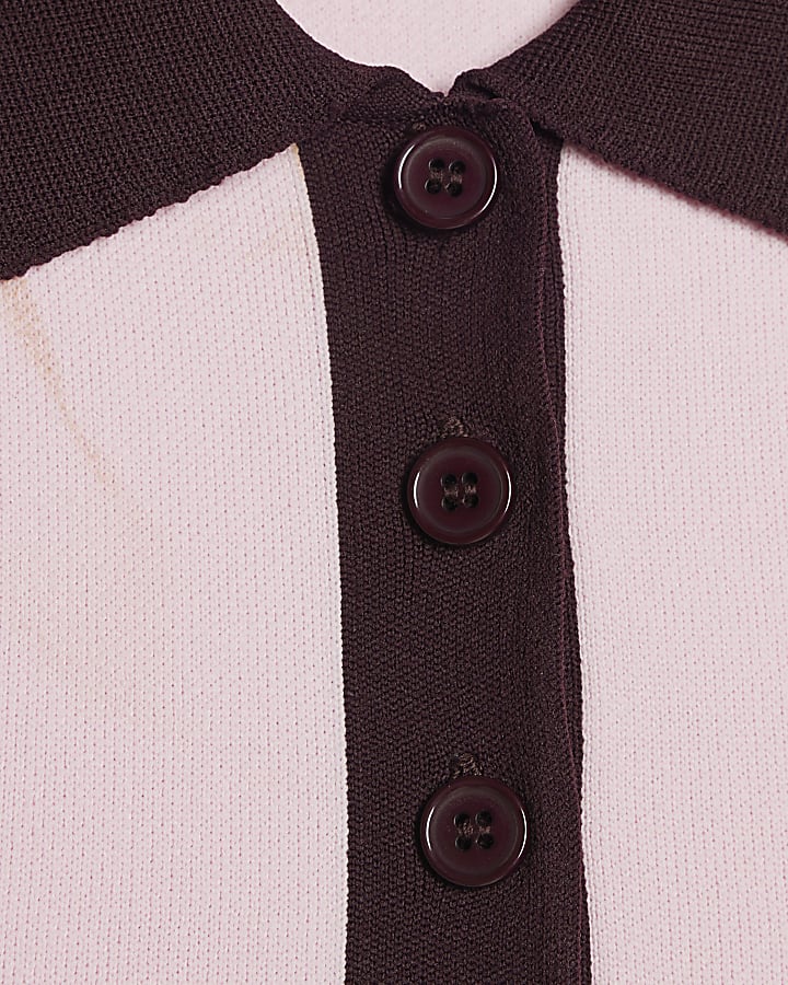 Pink Colour Block Knitted Polo Top