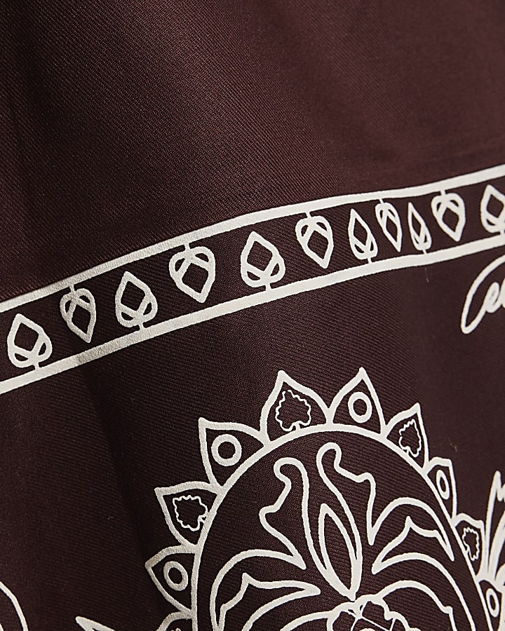 Brown Cotton Embroidered Hem Trousers