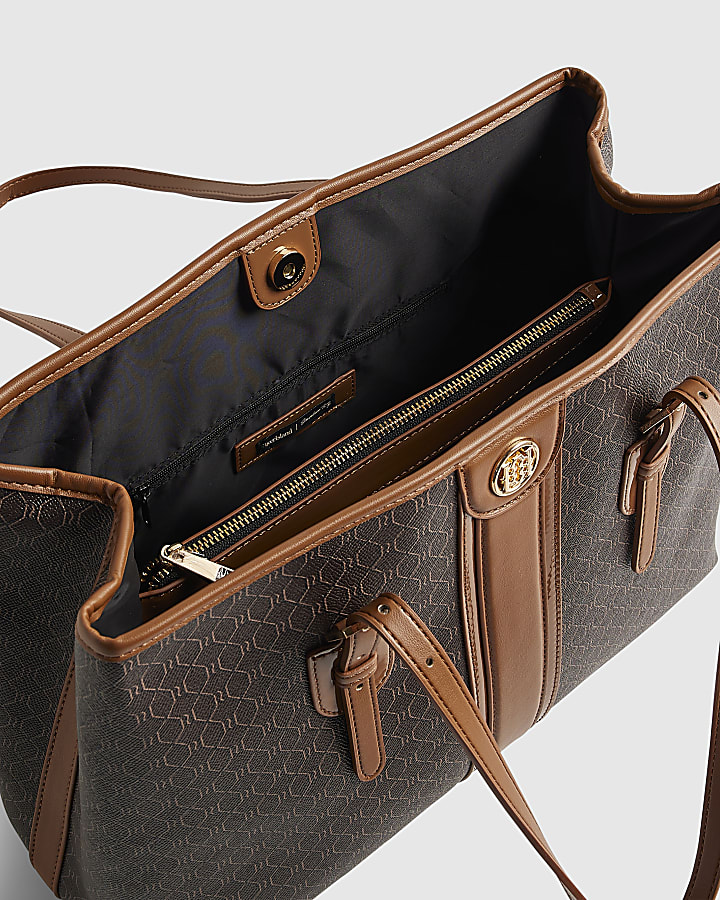 Brown Stripe Panel Shopper Bundle Bag
