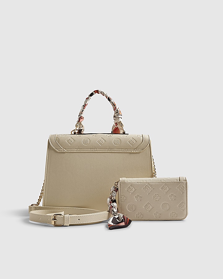 Cream Scarf Embossed Tote Bundle