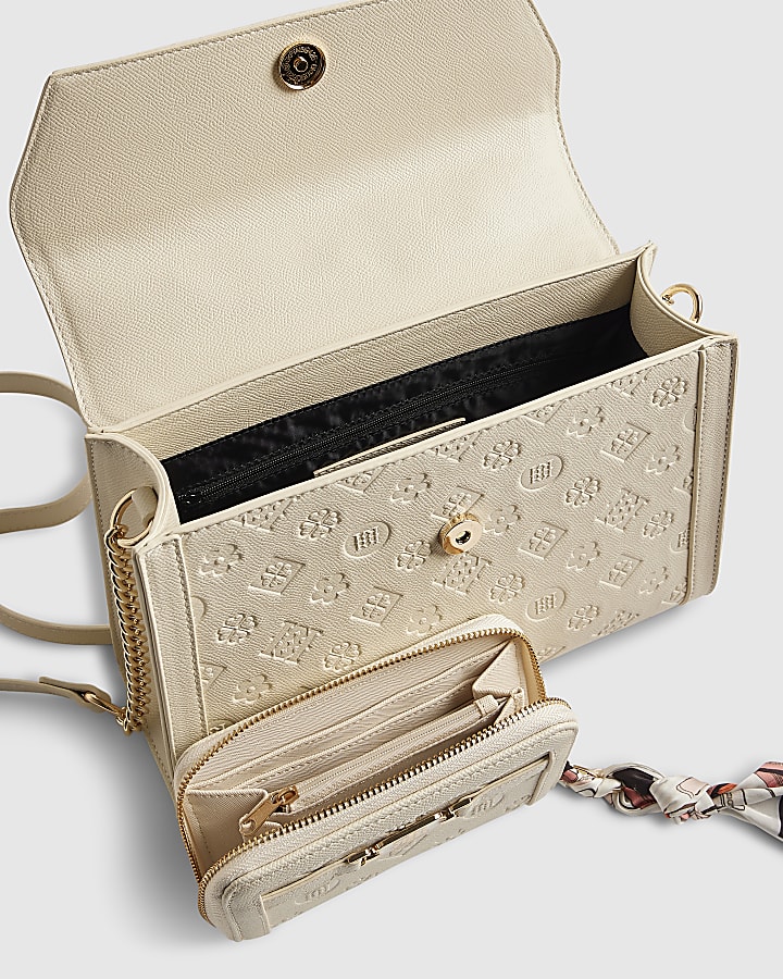 Cream Scarf Embossed Tote Bundle