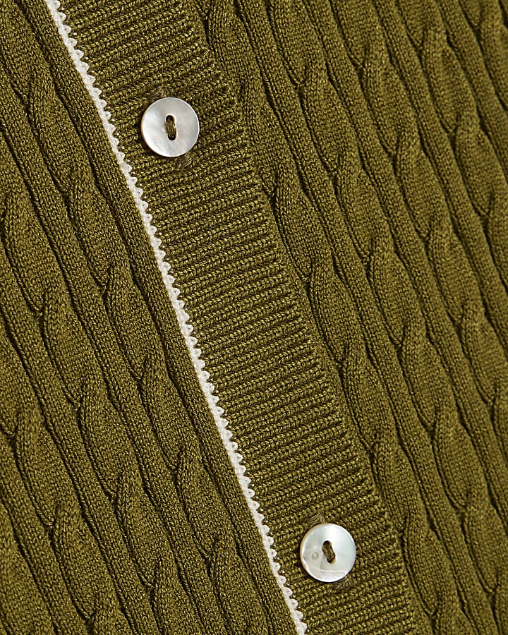 Khaki Cotton Cable Knit Cardigan