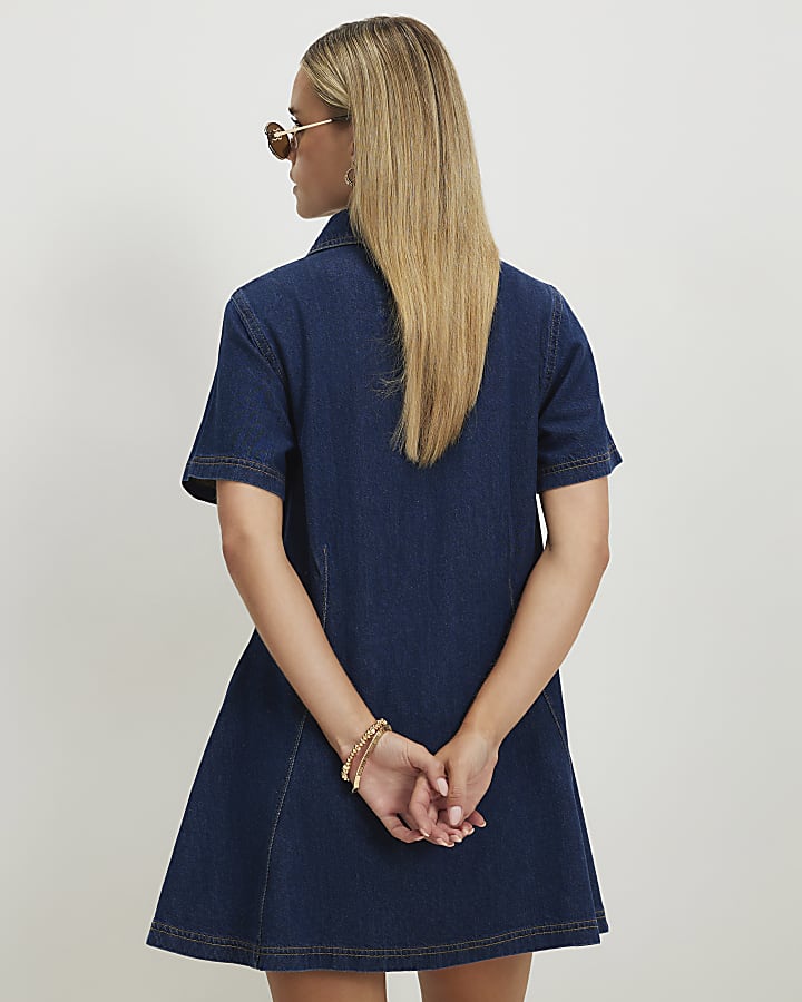 Petite Blue Button Through Denim Dress