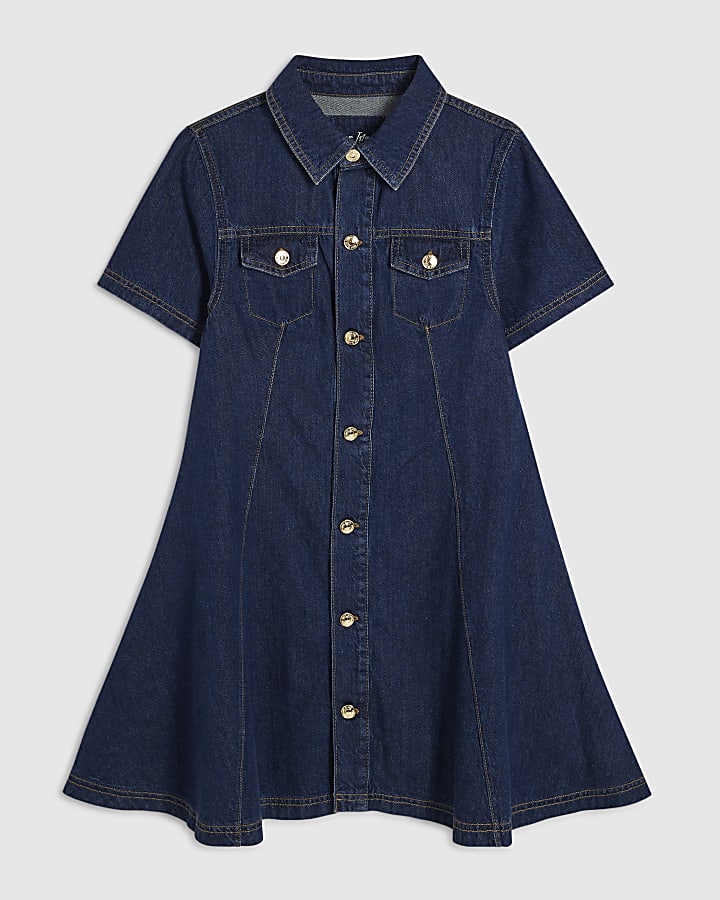 Blue Button Through Denim Dress