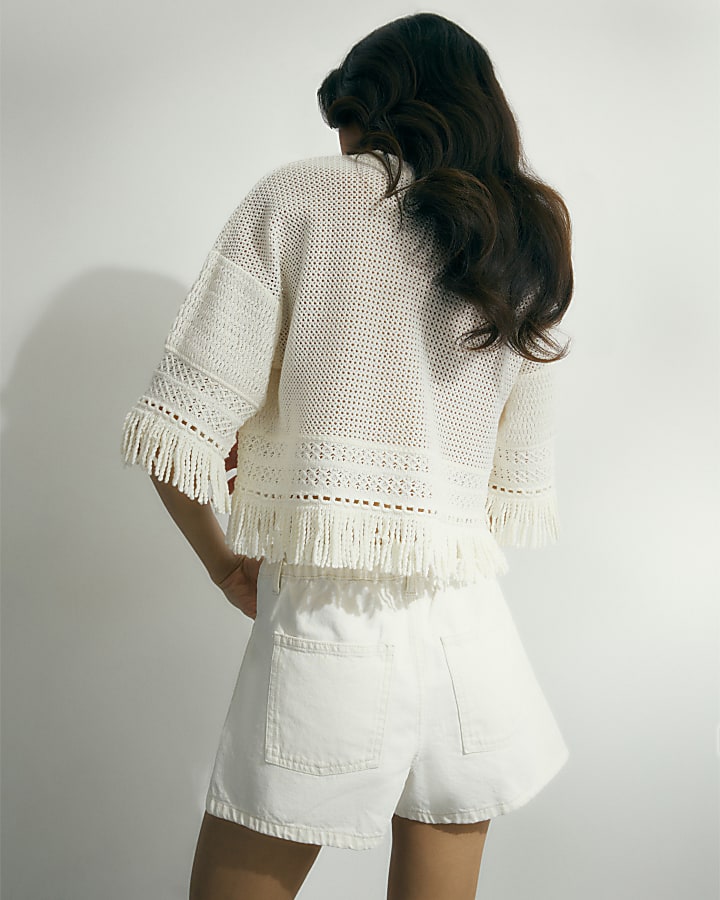 Cream Fringe Top