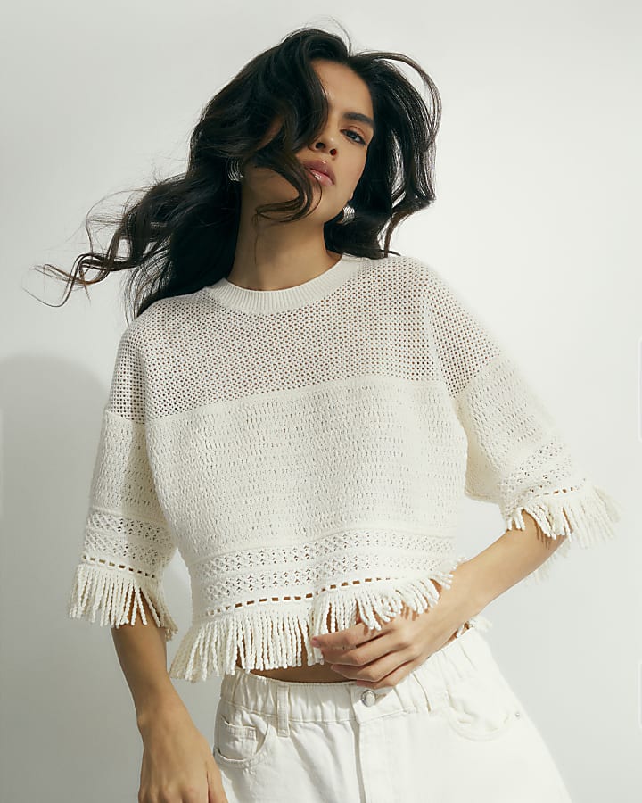 Cream Fringe Top