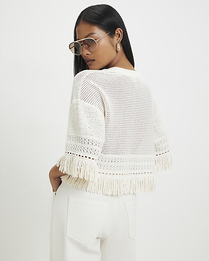 Petite Cream Fringe Top