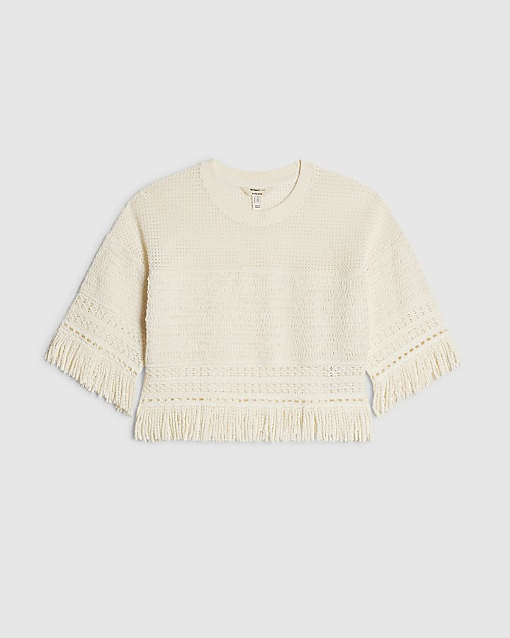 Petite Cream Fringe Top