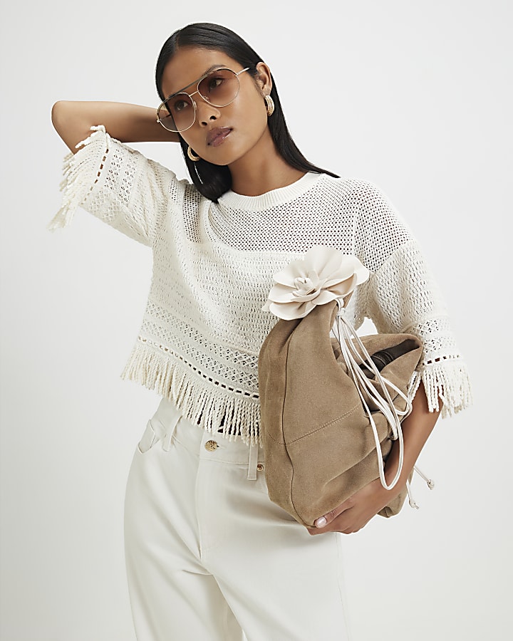 Petite Cream Fringe Top