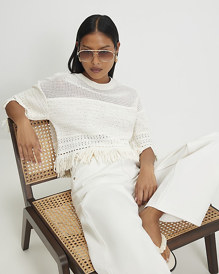 Petite Cream Fringe Top