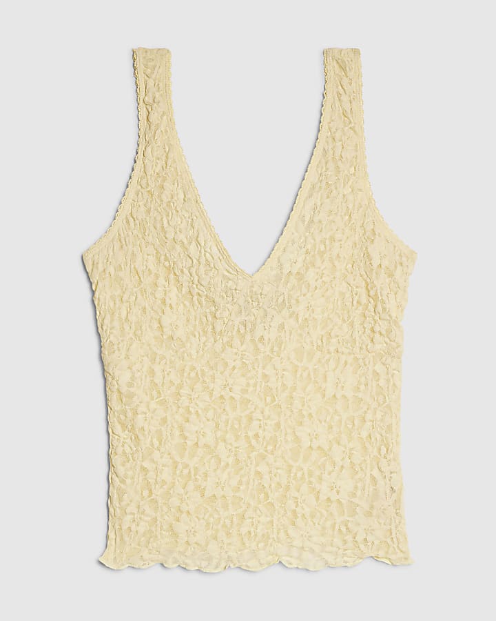 Yellow Lace V Neck Cami