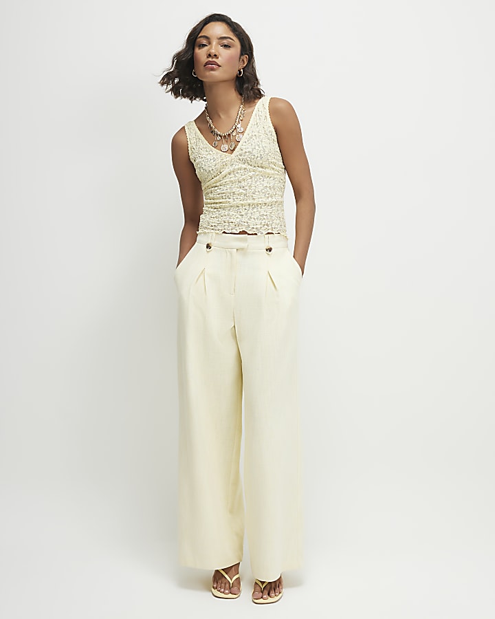 Yellow Lace V Neck Cami