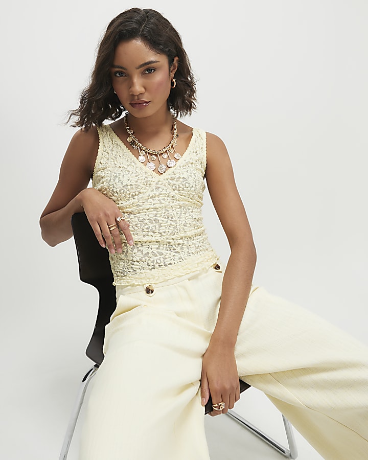 Yellow Lace V Neck Cami